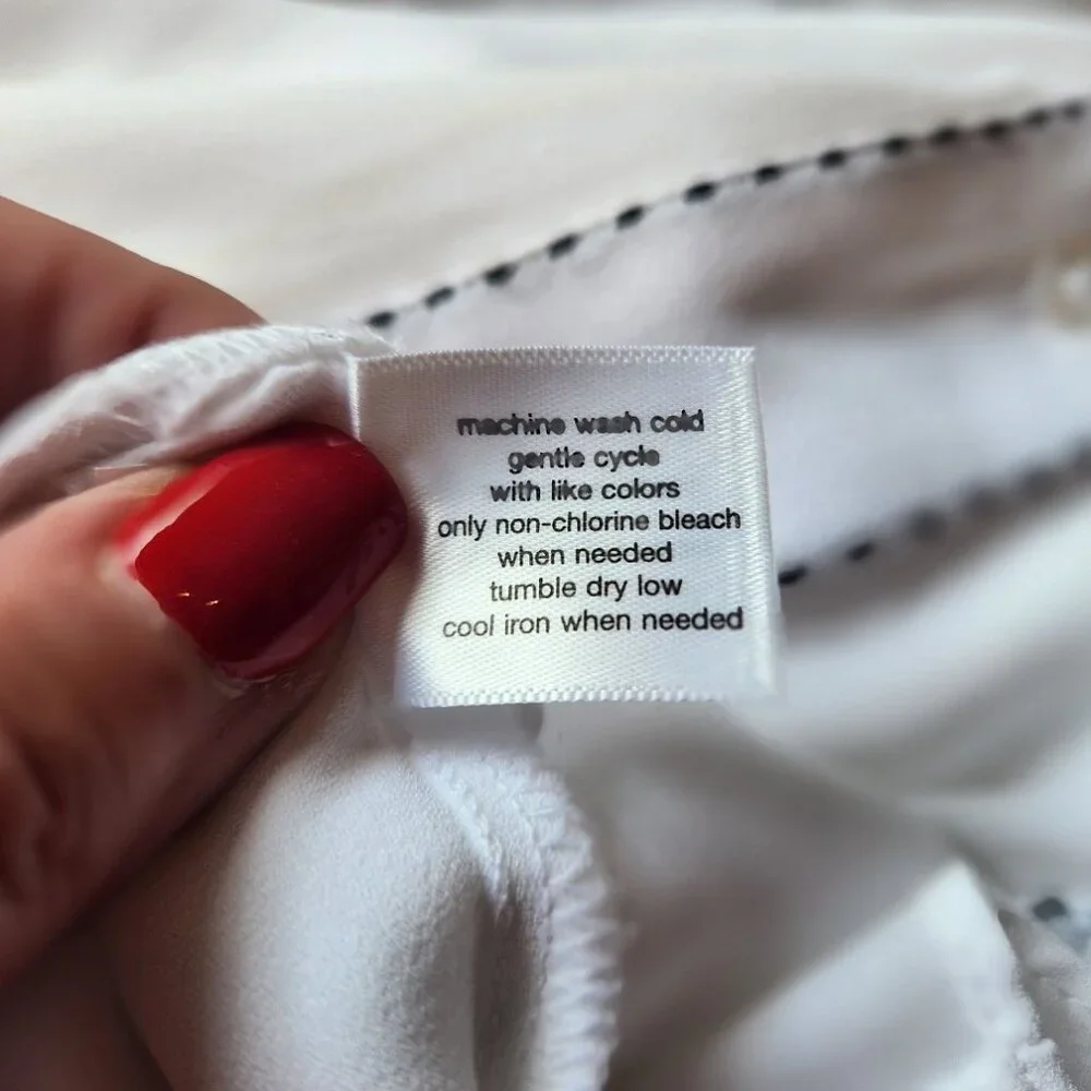 Lane Bryant Lng Slv Chiffon Blouse Pocket White w/ Black Whip Stitching Sz 18/20 - Picture 12 of 12